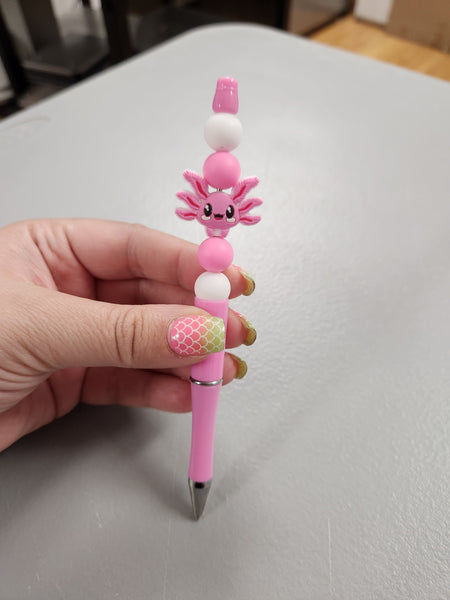 Pink Ax Silicone Beaded Pen or Keychain