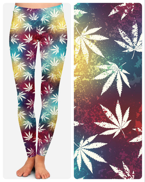 RTS - Tie Dye High Leaves Leggings with High Side Pockets