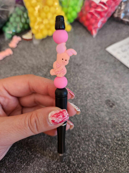 Pink Pig Silicone Beaded Pen or Keychain