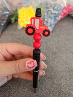 Red Tractor Silicone Beaded Pen or Keychain
