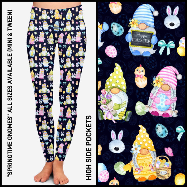 RTS - Springtime Gnomes Leggings with High Side Pockets