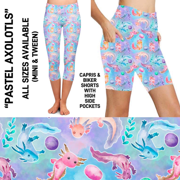 RTS - Pastel Axolotls Capris with High Side Pockets
