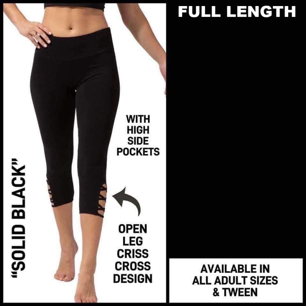 RTS - Solid Black Criss Cross FULL LENGTH LEGGINGS with Pockets