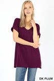 ROLLED SLEEVE HI-LOW  - ASST COLORS