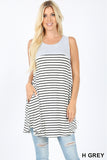 STRIPED POCKET TUNIC - ASST COLORS