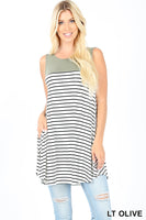 STRIPED POCKET TUNIC - ASST COLORS