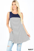 STRIPED POCKET TUNIC - ASST COLORS